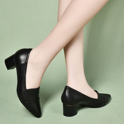Piel de vaca Cien Tacón Chunky Zapatos Casual de Moda