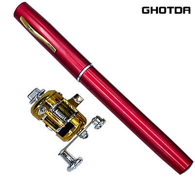 Carrete de pesca con señuelo de metal.