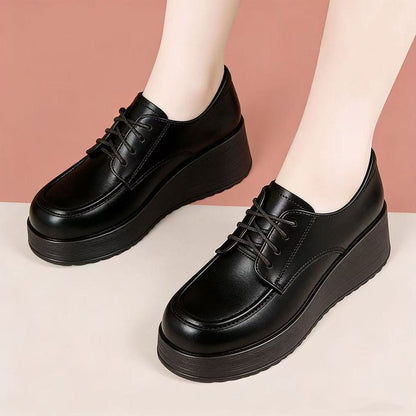 Zapatos de cuero con plataforma punta redonda y cordones