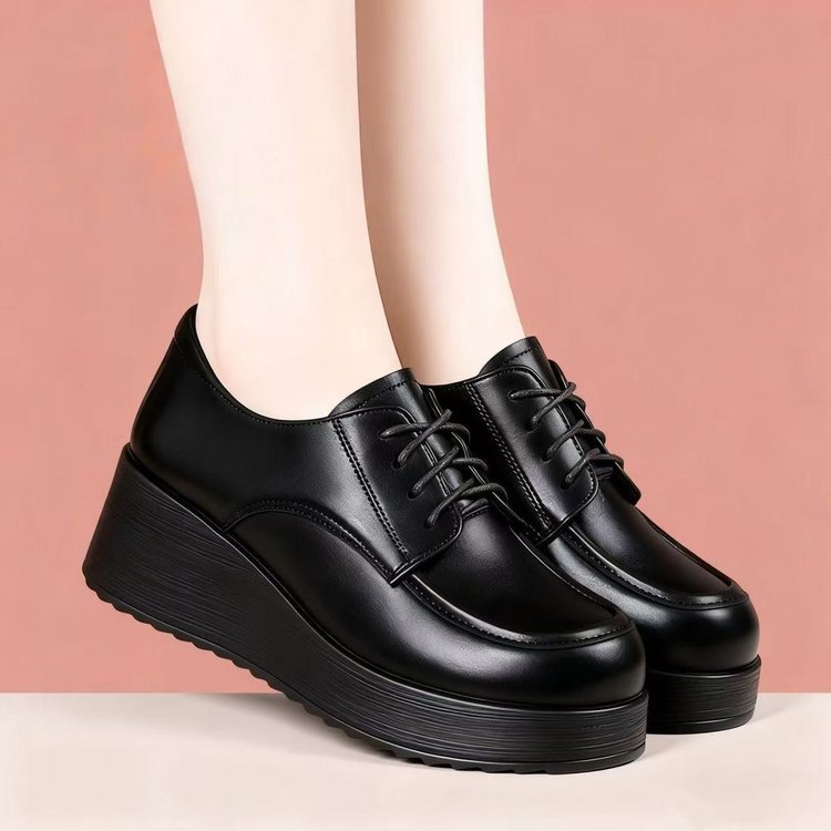 Zapatos de cuero con plataforma punta redonda y cordones