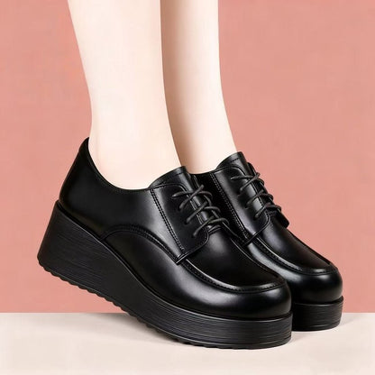Zapatos de cuero con plataforma punta redonda y cordones