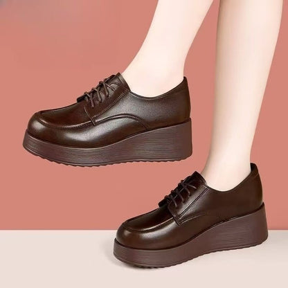 Zapatos de cuero con plataforma punta redonda y cordones