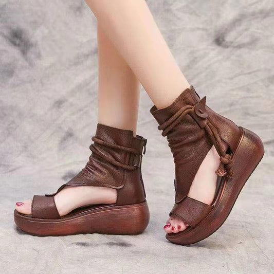 Zapatos de punta abierta con plataforma romana