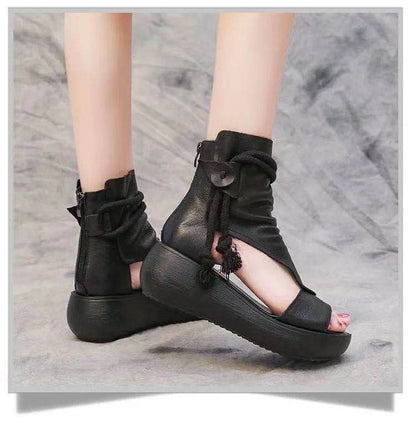 Zapatos de punta abierta con plataforma romana