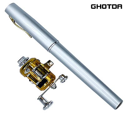 Carrete de pesca con señuelo de metal.