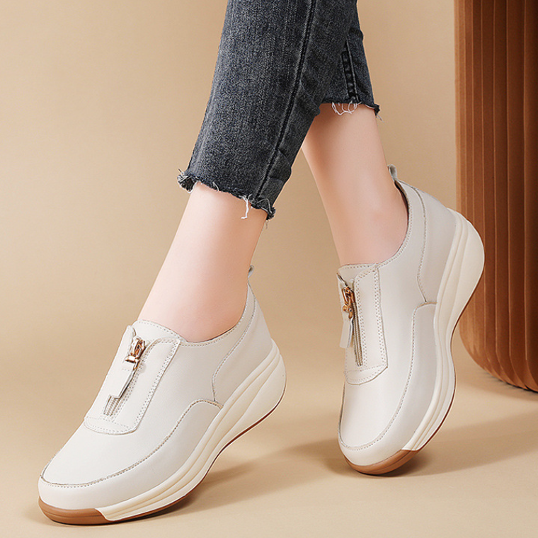 2026 Zapatos de piel con cuña y cremallera