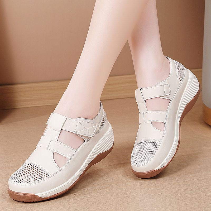 Zapatos de plataforma de cuero con malla