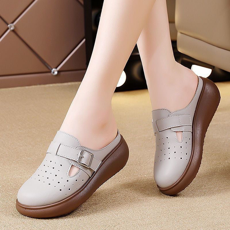 Zapatillas de cuero huecas de suela blanda