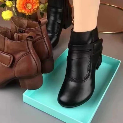 【100% piel de vacuno】Botas cortas retro para mujer