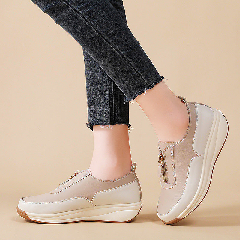2026 Zapatos de piel con cuña y cremallera