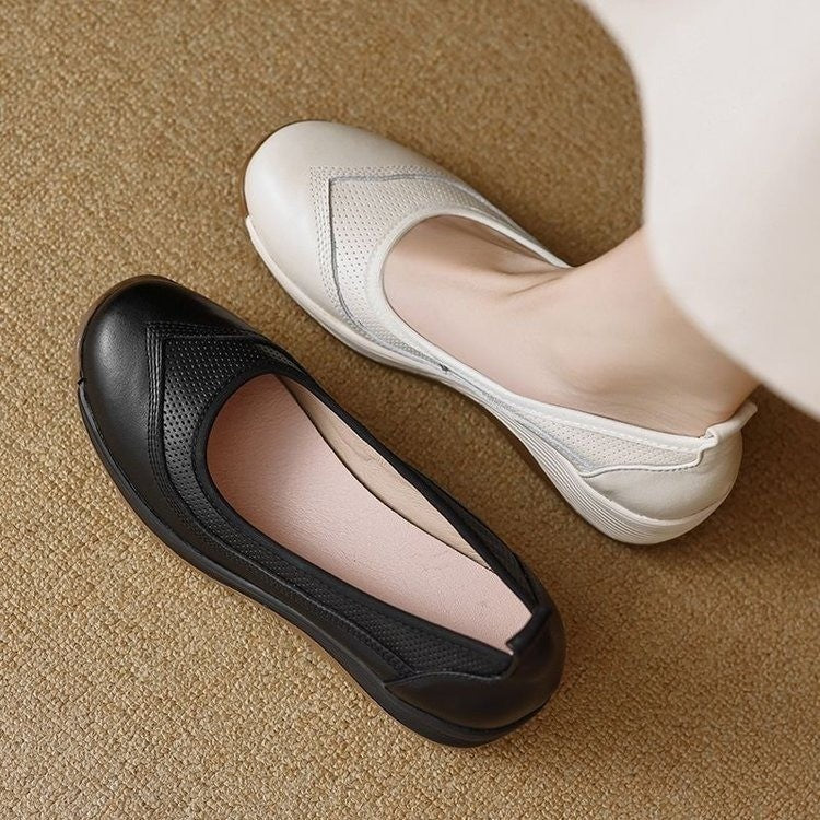 Zapatos casuales de piel con punta redonda y plataforma