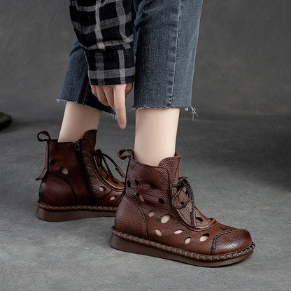 Botas retro de suela blanda huecas para mujer