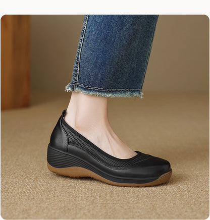 Zapatos de cuero de tacón alto con punta redonda