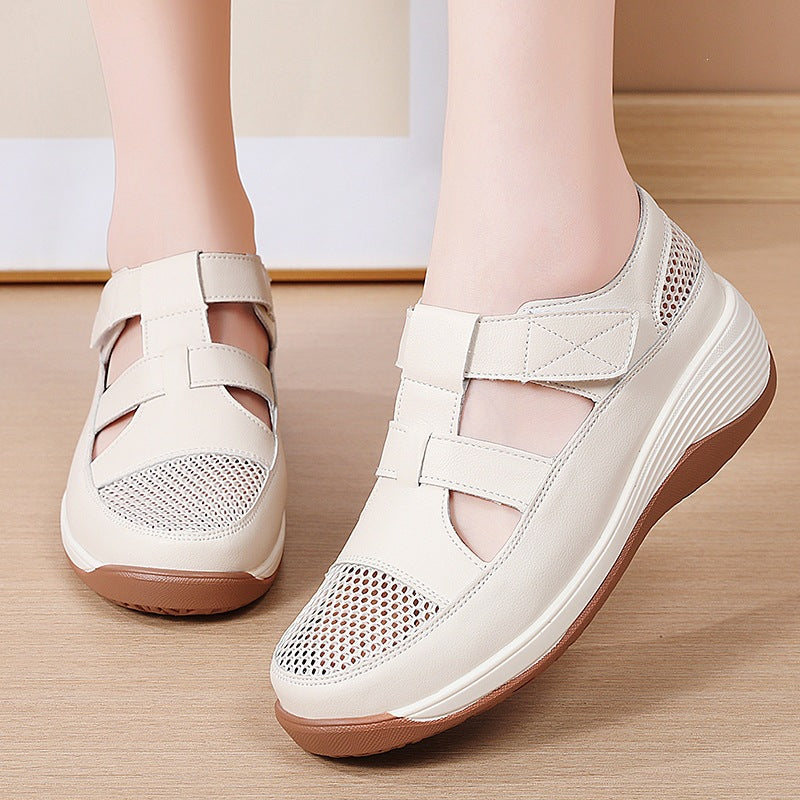 Zapatos de plataforma de cuero con malla