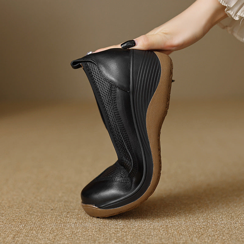 Zapatos casuales de piel con punta redonda y plataforma