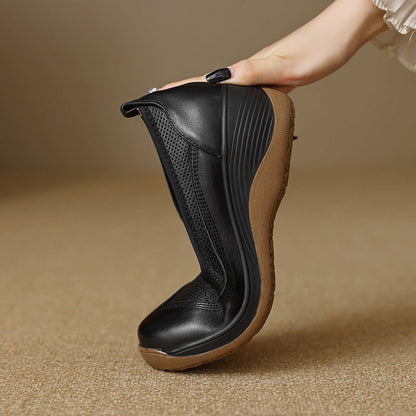Zapatos casuales de piel con punta redonda y plataforma