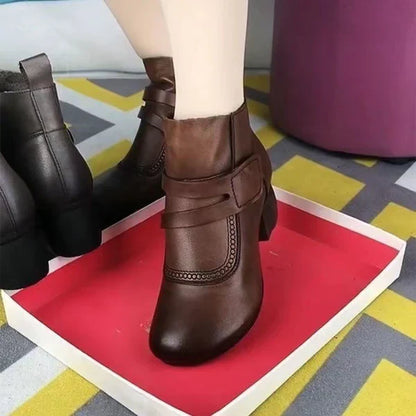 【100% piel de vacuno】Botas cortas retro para mujer