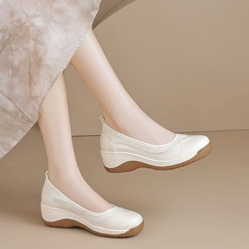Zapatos casuales de piel con punta redonda y plataforma