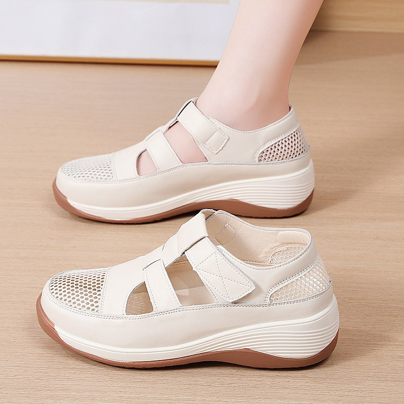 Zapatos de plataforma de cuero con malla