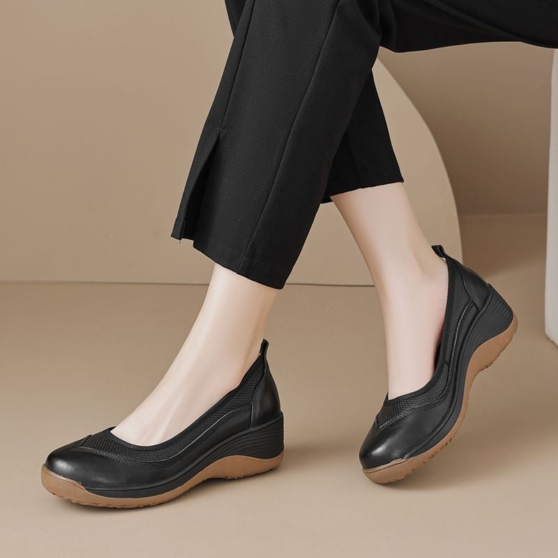 Zapatos casuales de piel con punta redonda y plataforma