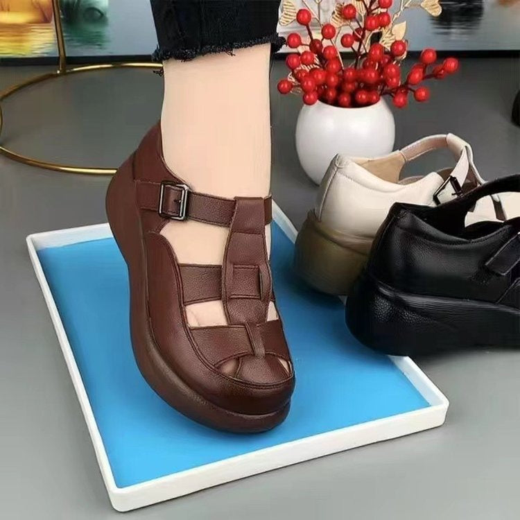 Sandalias tipo pala con cuña para mujer